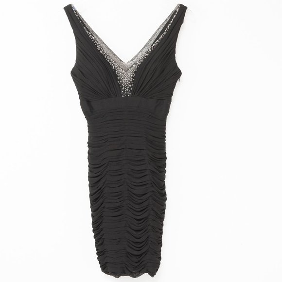 La Femme Cocktail Dress Jewels Mini Rhinestones Sleeveless Empire Waist Black 2 - Picture 1 of 5